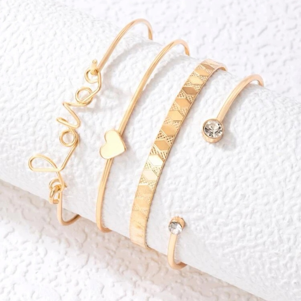 4pcs Letter & Heart Decor Bracelets For Women Jewelry Fashion Accessorie… - Picture 2 of 3